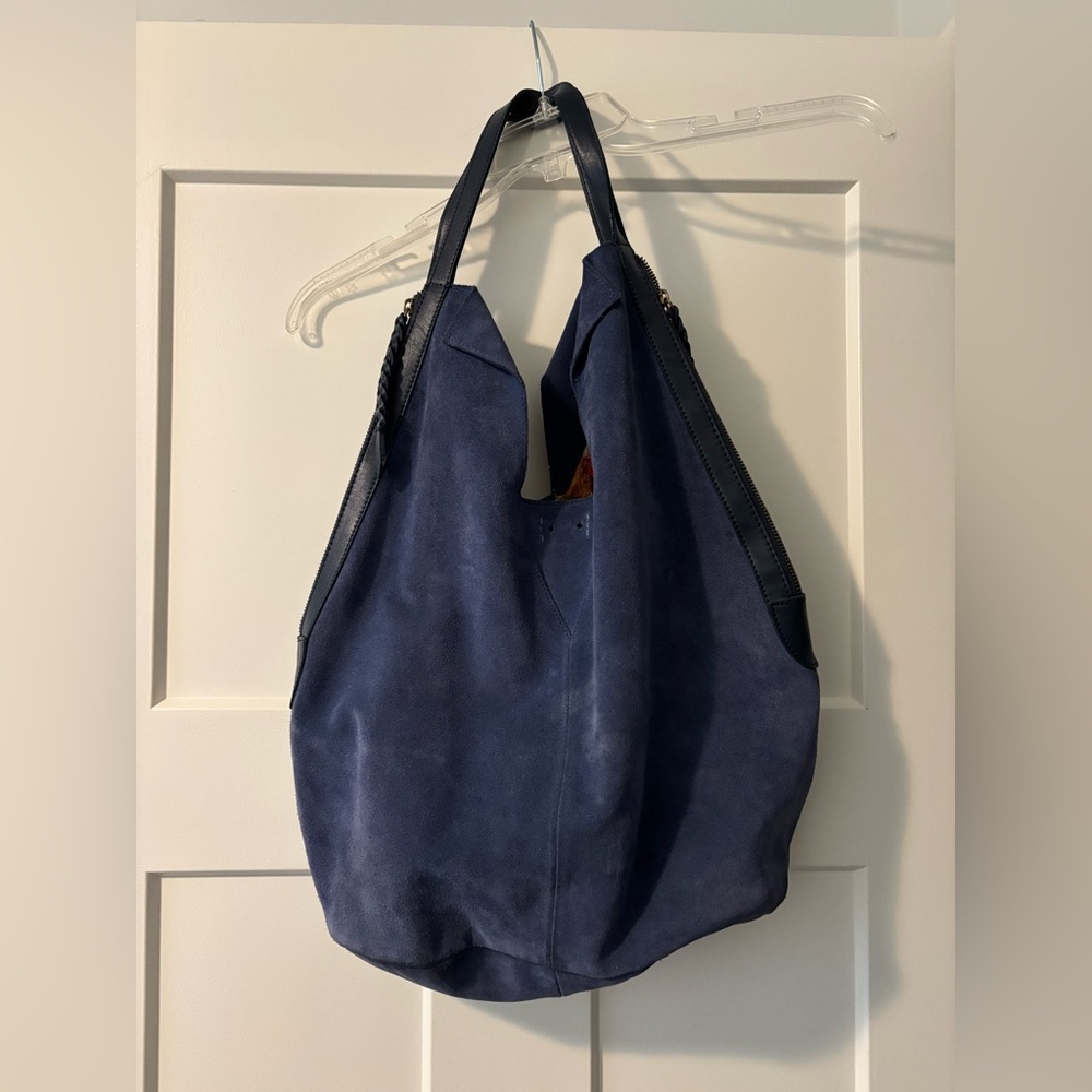 Anthropologie Navy Blue Suede Hobo Bucket Shoulder Bag NWOT